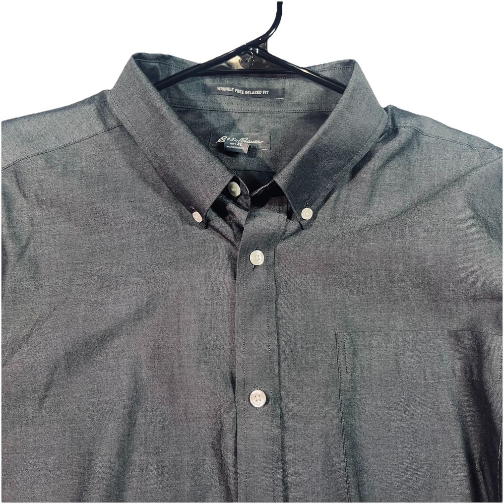 Eddie‎ Bauer Men's Button Up Long Sleeve Dress Shirt Size XL Satin Charcoal EUC